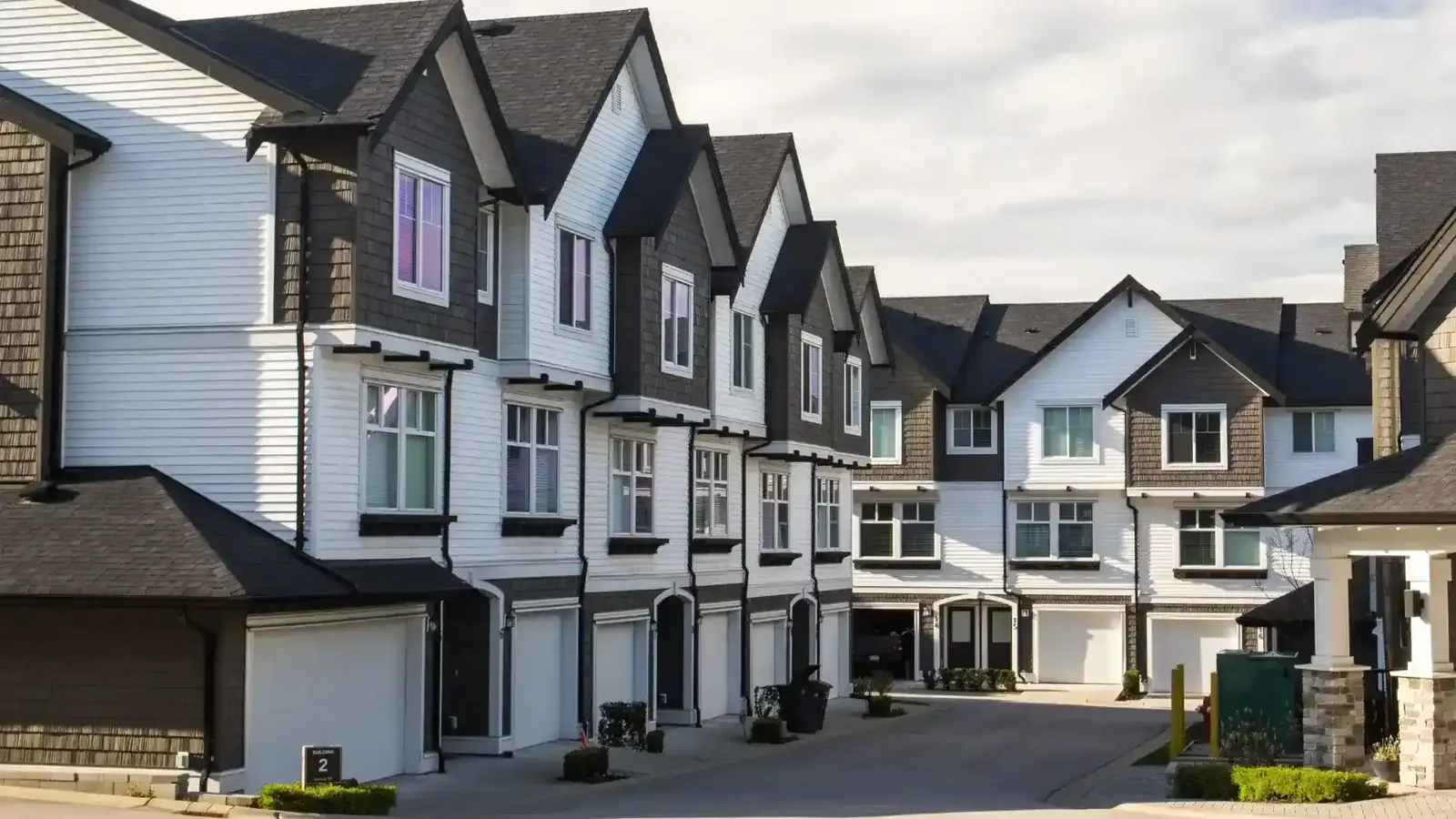 Townhouse community with attached homes and shared driveways