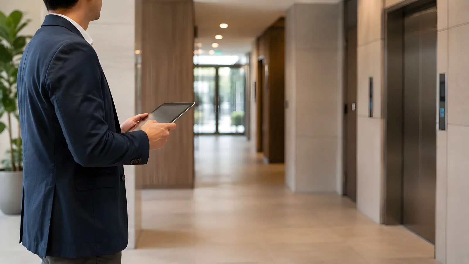 Property manager reviewing building operations